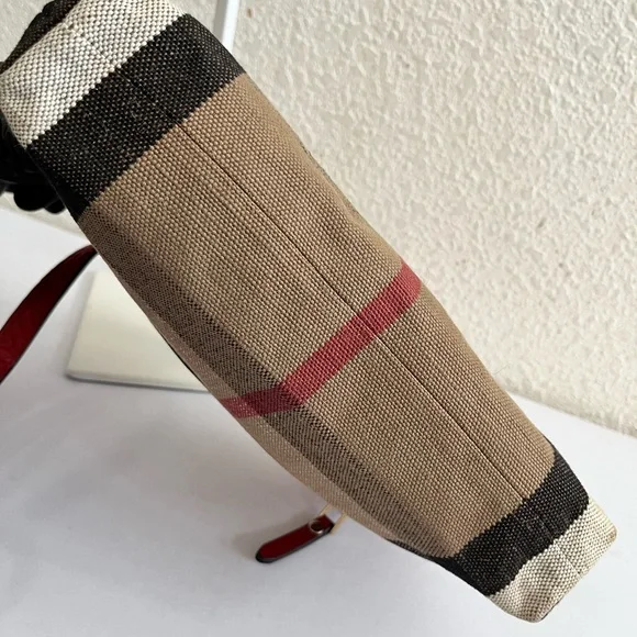 Burberry Red Leather Trim Plaid Crossbody Bag - Picture 9 of 12